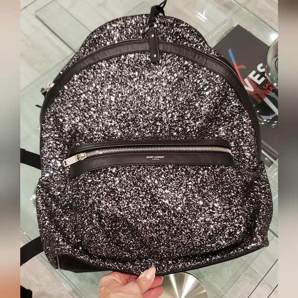 NWOT-  Saint Laurent City Glitter Backpack - Picture 4 of 16